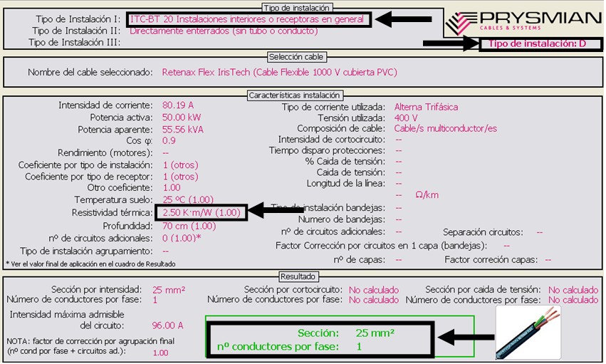 Valores de sección de conductores